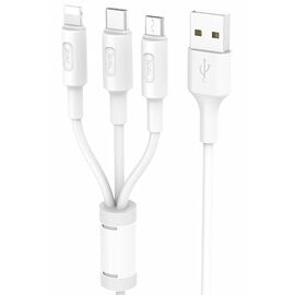 Точка ПК Кабель USB HOCO X25 Soarer 3 в 1 для Lightning, Micro USB, Type-C, 2А, 1м, белый