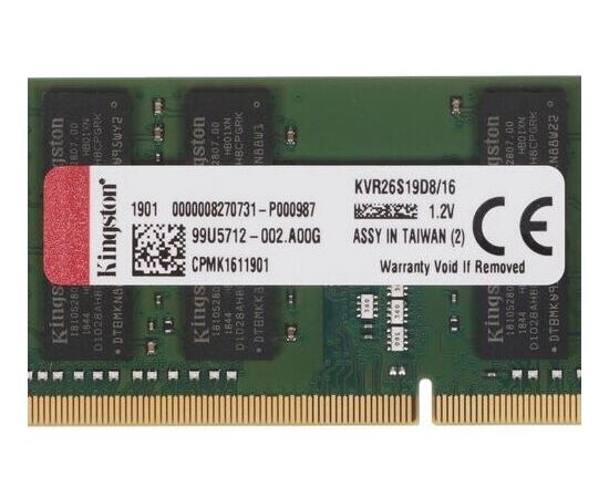 Точка ПК Оперативная память Kingston ValueRAM 16 ГБ DDR4 2666 МГц SODIMM CL19 KVR26S19D8/16, изображение 2