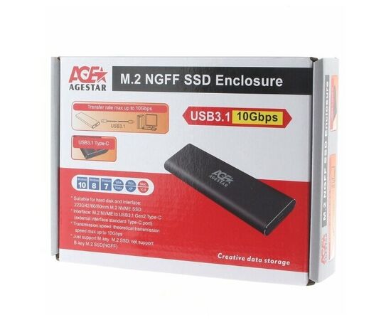 Точка ПК Внешний корпус для SSD AgeStar 31UBNV1C для M.2 NVME (M-key), USB 3.1 Type-C, алюминий, серый, изображение 6