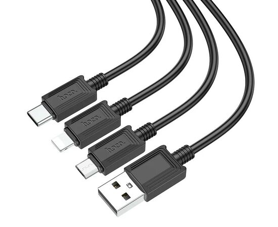 Точка ПК Кабель Hoco HC-67363 X74 USB кабель 3-in-1: Lightning+Micro+Type-C 1m 2A, черный