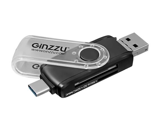 Точка ПК Кардридер Ginzzu GR-325B, Type-C, SD, MicroSD, черный, изображение 2