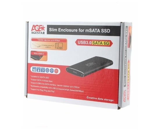 Точка ПК Внешний корпус для SSD AgeStar mSATA 3UBMS2, алюминий, черный, изображение 5