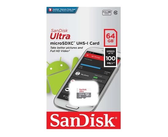 Точка ПК Карта памяти SanDisk Ultra microSDXC 64 ГБ Class 10, UHS-I, R 100 МБ/с SDSQUNR-064G-GN3MN, изображение 2
