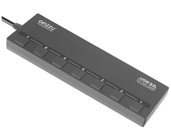 Точка ПК USB-концентратор Ginzzu GR-388UAB, разъемов: 7, черный, изображение 5