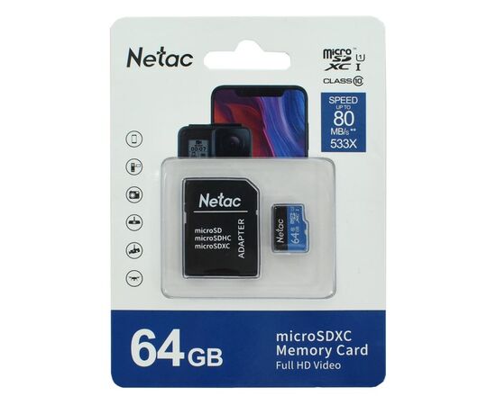 Точка ПК Карта памяти Netac microSD 64 ГБ Class 10, UHS-I, R 80 МБ/с, NT02P500STN-064G-R, изображение 2