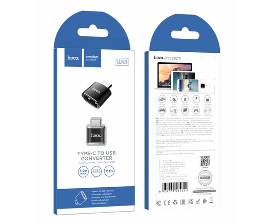 Точка ПК Переходник/адаптер Hoco OTG USB - USB Type-C UA5, 1 шт, черный