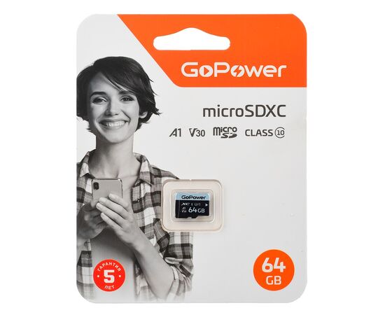 Точка ПК Карта памяти 64Gb MicroSD GoPower SDXC, A1, V30 00-00025677