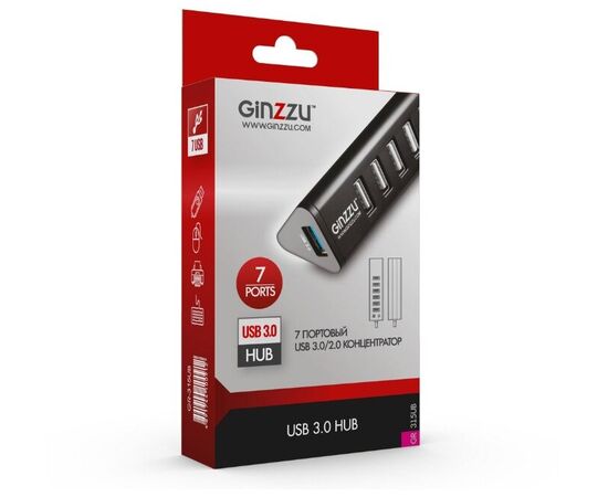 Точка ПК USB-концентратор GiNZZU GR-315UB, разъемов: 7, черный, изображение 6