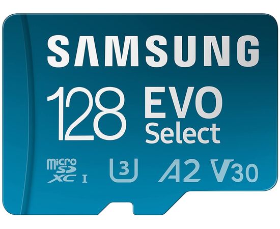 Точка ПК Карта памяти Samsung EVO Select 128 ГБ microSDXC A2, V30, U3, Class 10, R 130 МБ/с, MB-ME128KA